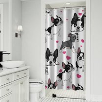 Pug and Love Heart Shower Curtain 36"x72" ,Bathroom Decorative Shower Curtains Set with 12 Hooks,Modern Waterproof Washable Shower Curtain