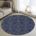 thumbnail image 2 of Navy Blue Large Area Rugs for Bedroom Living Room, Soft Non Slip Carpet Bedside Rug, Boho Vintage Ethnic Tribe Abstract Art Round Floor Cover Kitchen Accent Rug 4' for Dining Room/Office, 2 of 9