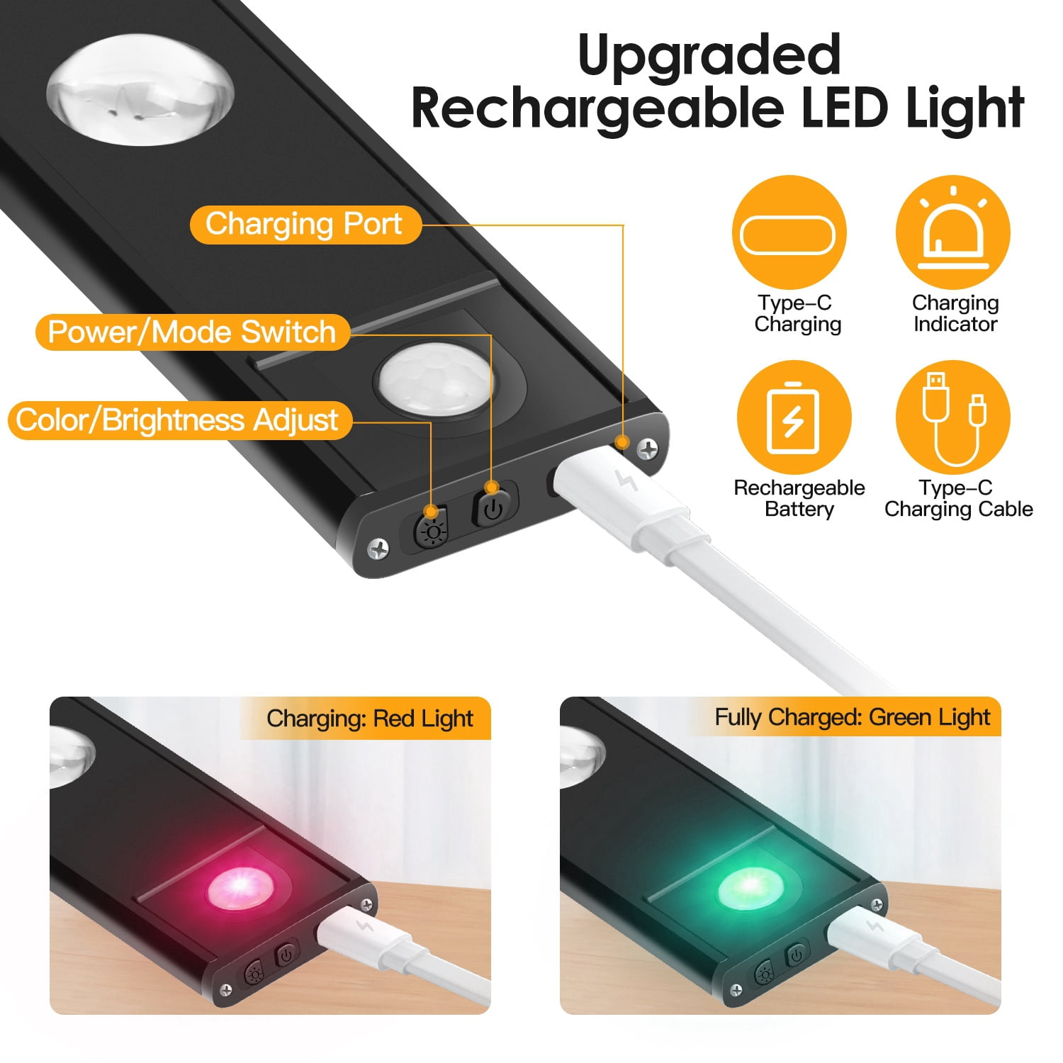 2Pcs 8in Under Cabinet Lights w/ Motion Sensor  LED Under Cabinet Lighting Wireless Light Black