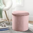 thumbnail image 3 of Kvell Pom Pom 15" Kids Storage Ottoman, Velvet Upholstery, Blush, 3 of 8