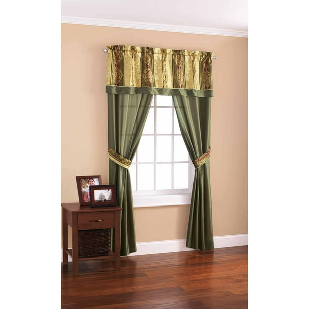 Mainstays Green and Gold 5Piece Window Panel Set