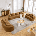 thumbnail image 2 of ATHOPE 86" Curved Cloud Couch, Boneless Sofa for Small Space, Plush Teddy Fabric Modern Couch with 3 Throw Pillows, Comfy Floor Love Seat for Living Room, Bedroom, Brown, 2 of 8