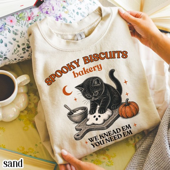 Kitty Biscuits Sweatshirt Spooky Season Sweater Black Cat Halloween Fall Pullover