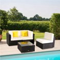 thumbnail image 4 of 4-Piece Outdoor Bistro Patio Furniture Set, 3 Seater Luxury Comfort Beige Wicker Couch, Durable All-Weather PE Rattan Sectional w/Glass Table Top, for Backyard Poolside Porch Garden Balcony, S2154, 4 of 7
