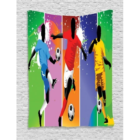 Soccer Tapestry, Soccer Design Elements with Four Player Different Field Positions League Men Modern, Wall Hanging for Bedroom Living Room Dorm Decor, Multicolor, by