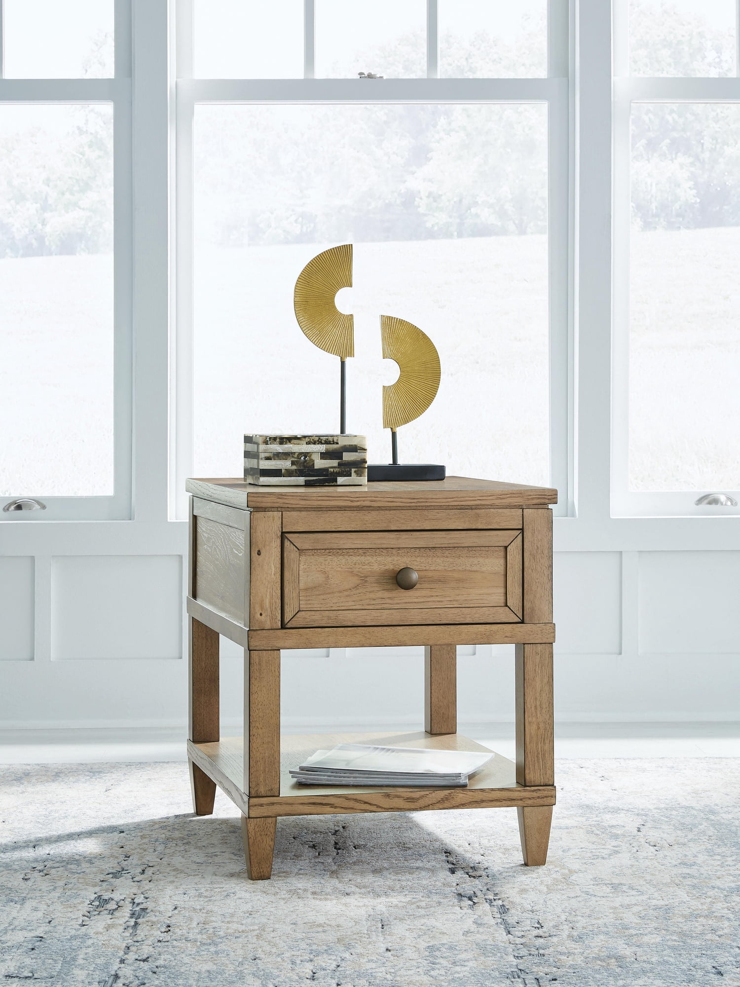 Signature Design by Ashley Sharlance Rectangular End Table - Built-in USB Charging Ports - Storage Drawer, Light Brown