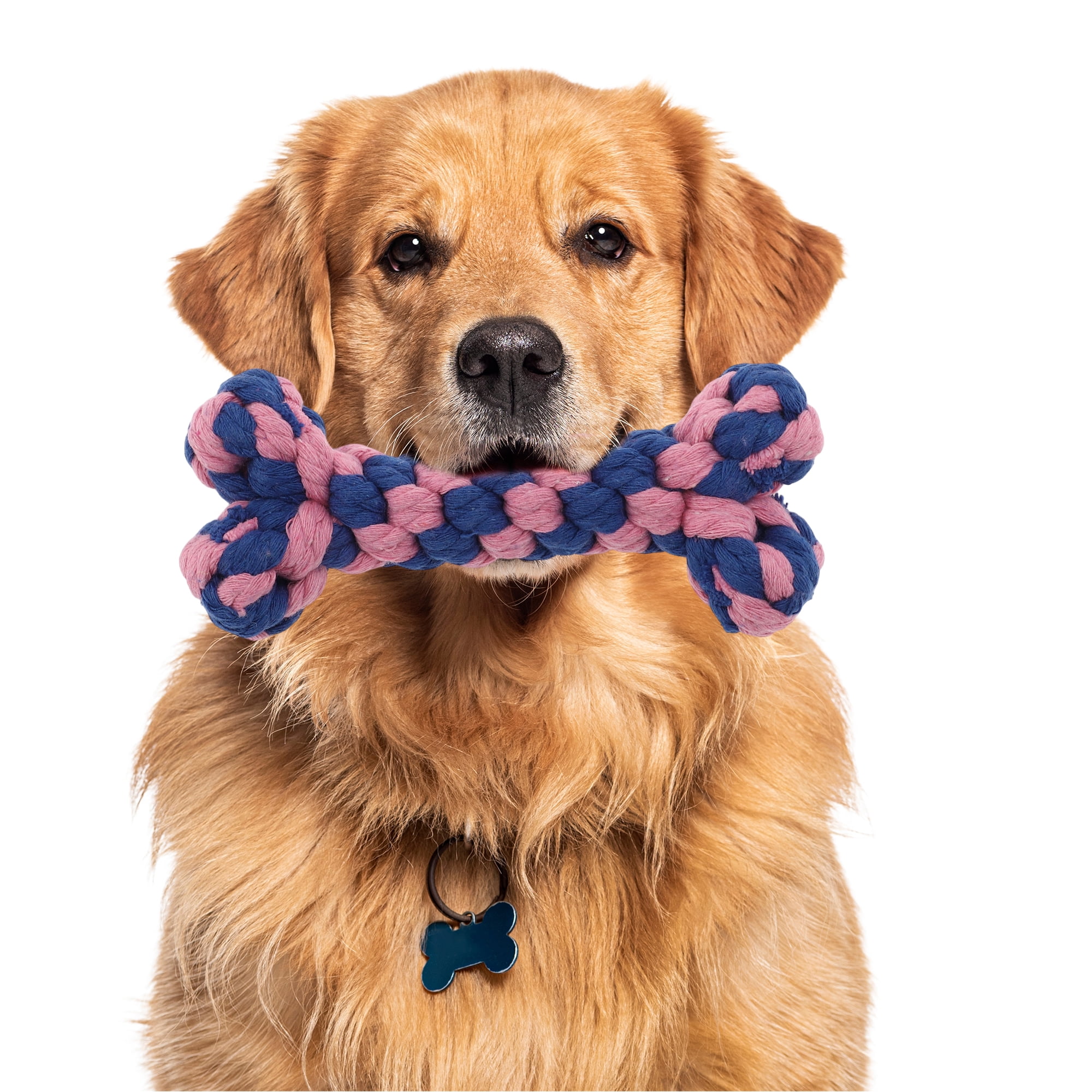 Unique Bargains Durable Cotton Teeth Cleaning Bone Shape Dog Chew Rope Pink Blue