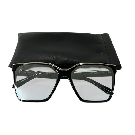 Quay Australia Level Up Square Sunglasses Black Silver Flash