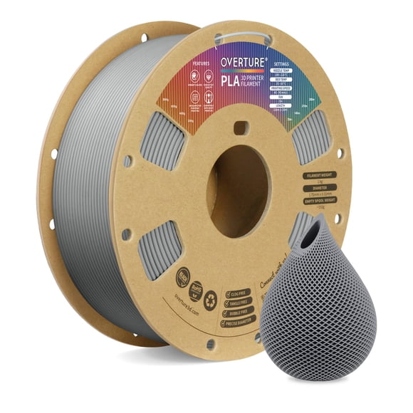 Filamento para impresora 3D OVERTURE PLA, 1,75 mm, bobina de 1 kg, gris claro