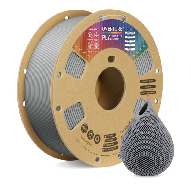 Filamento para impresora 3D OVERTURE PLA, 1,75 mm, bobina de 1 kg, gris claro