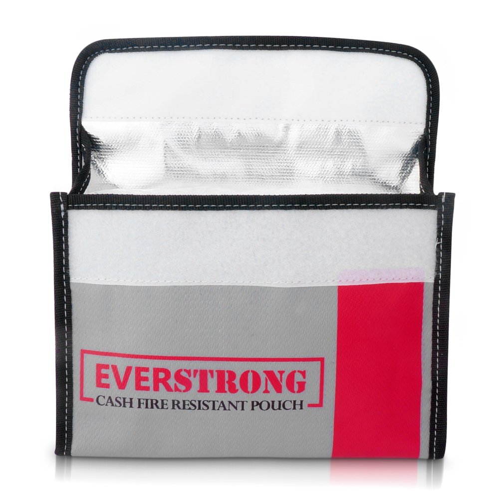 Fire Resistant Cash Box Document Bag 9 x 6 x 1.5 Heavy Duty Fiberglass