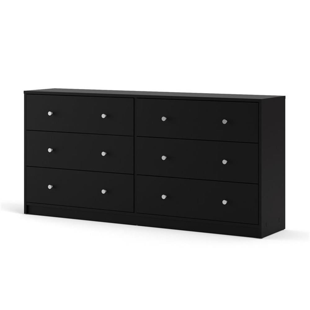Home Square 3 Piece Bedroom Set with 6-Drawer Double Dresser and Two of 1-Drawer Nightstand in Black