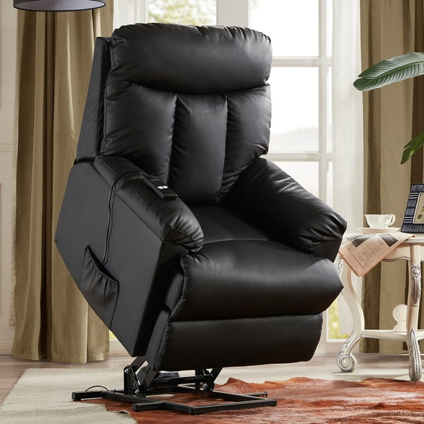 Black Leather Lift Chair, Overstuffed Faux Leather Lift Recliner with