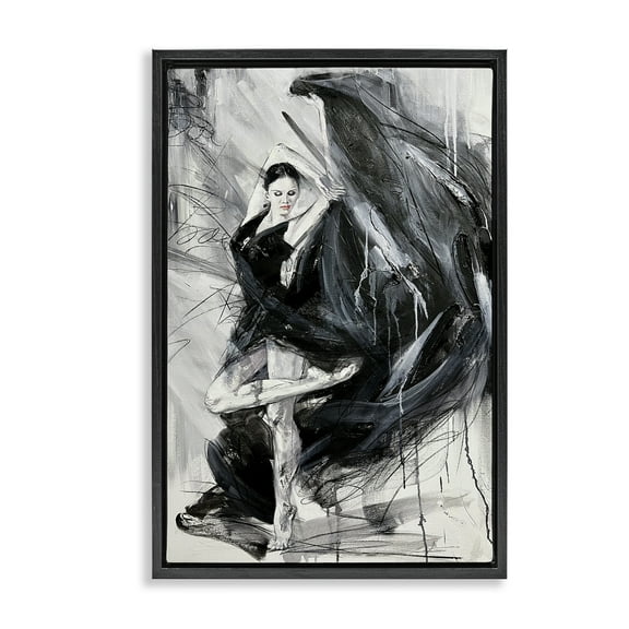 Stupell Industries Elegant Dancer Abstract People Painting Black Floater Framed Canvas Art Print Wall Art, 17 x 25