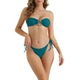 thumbnail image 1 of Conjuntos de bikini de banda de metal para mujer de 2 piezas, traje de baño de lado atado, traje de baño de corte alto, ropa de baño X-Small color teal, 1 of 5