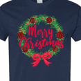 thumbnail image 4 of Inktastic Merry Christmas Wreath with Red Bow and Ornaments T-Shirt, 4 of 5