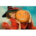 thumbnail image 2 of Vintage Apple Collection 32x22 White Modern Wood Framed Museum Art Print Titled - Halloween Girl Blue Sky Pumpkin.tif, 2 of 4