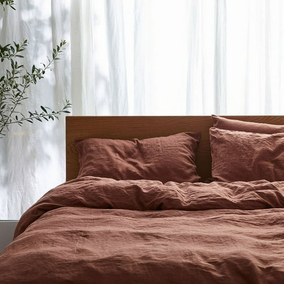 Pavish Export Dark Rust Linen Duvet Cover Set With 2 Matching Pillow Cover Cozy Color Bedding Donna Quilt Cover Button Twin