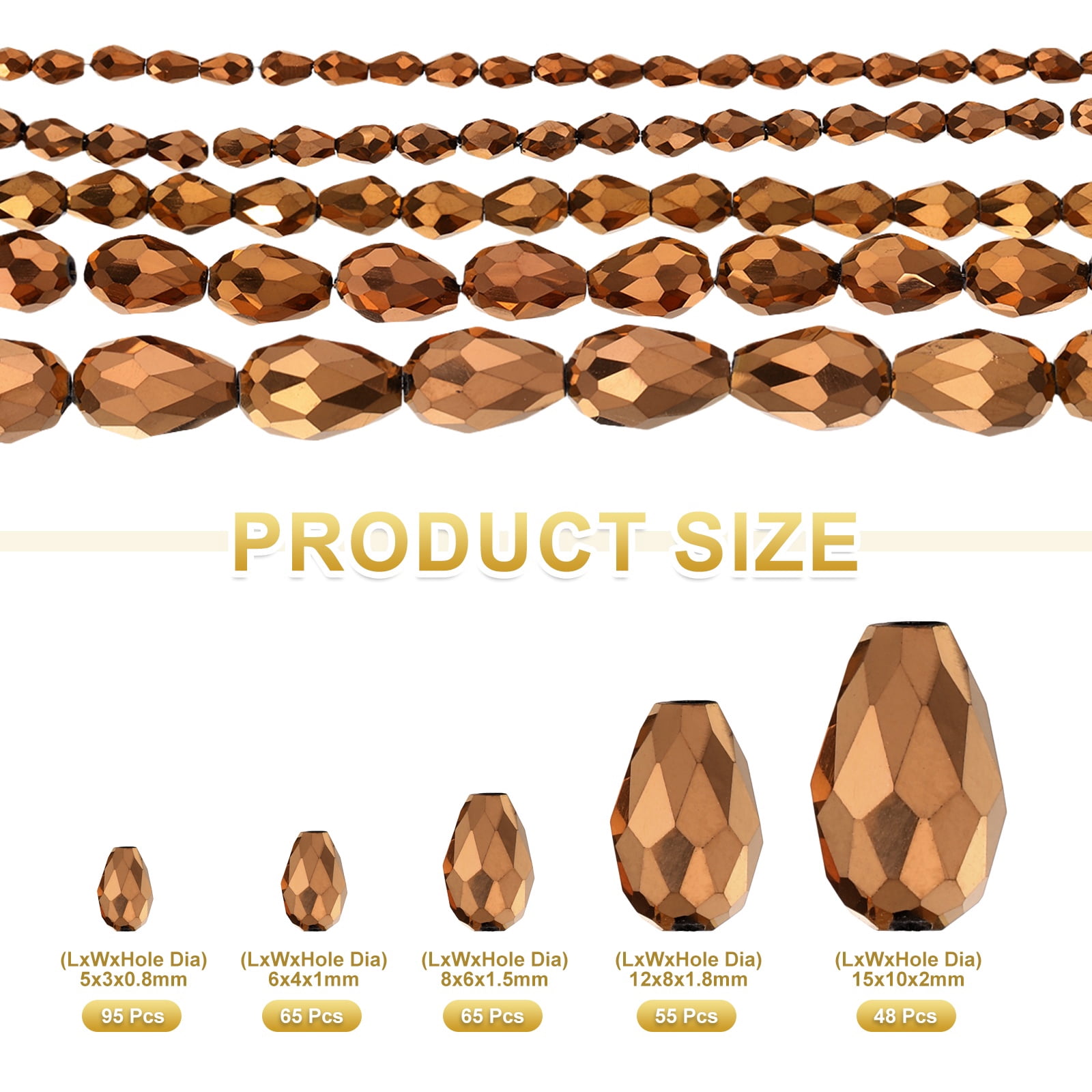 Uxcell 328 PCS Teardrop Crystal Glass Beads, 3x5mm Faceted Shape Crystal AB for Necklace Bracelet Earrings DIY Jewelry Crafts Making Supplies, Bronze
