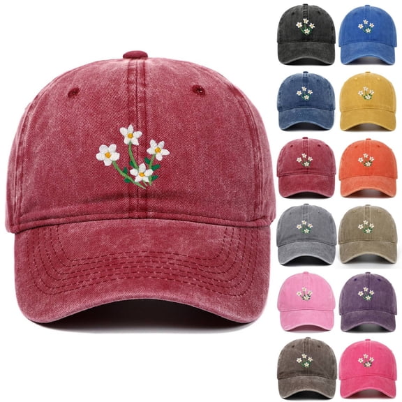 Lumistal Washed-Cotton Baseball Cap for Women Vintage Adjustable Dad Hats Unstructured Embroidered Flower Baseball Cap Gift for Men Women Grey One Size
