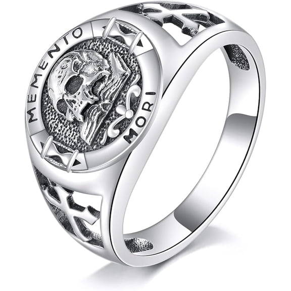 JUSORA Memento Mori Ring 925 Sterling Silver Memento Mori Ring Skull Stoic Jewelry For Men Women #8
