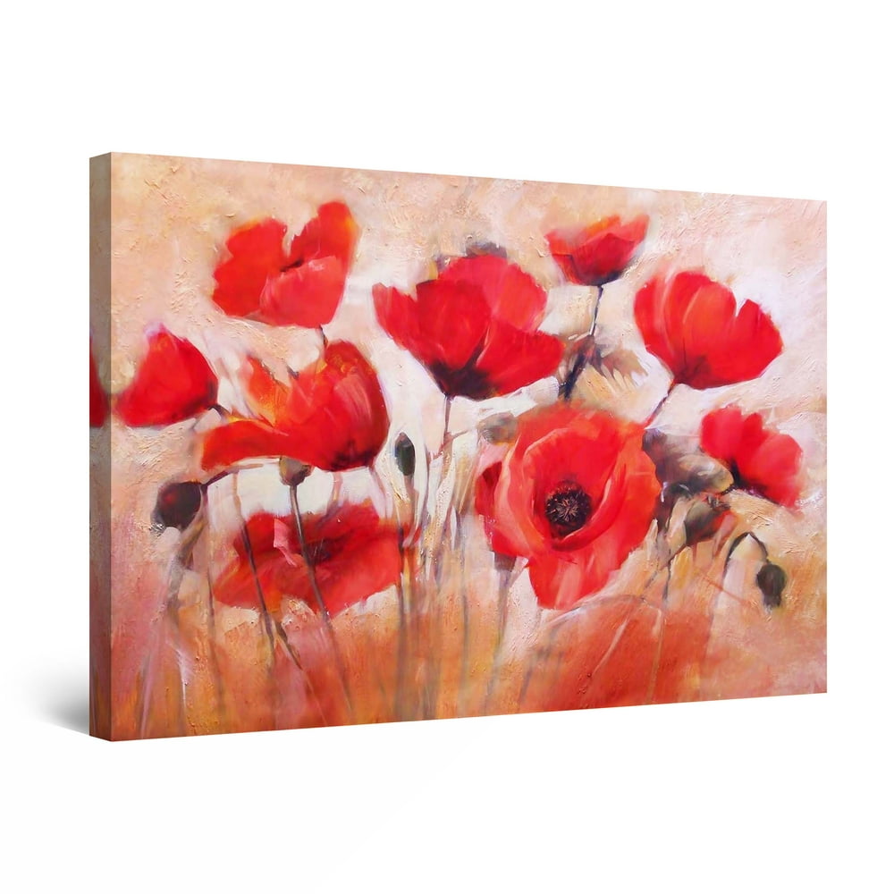 Startonight Canvas Wall Art Abstract - Red Poppies in Time Painting ...