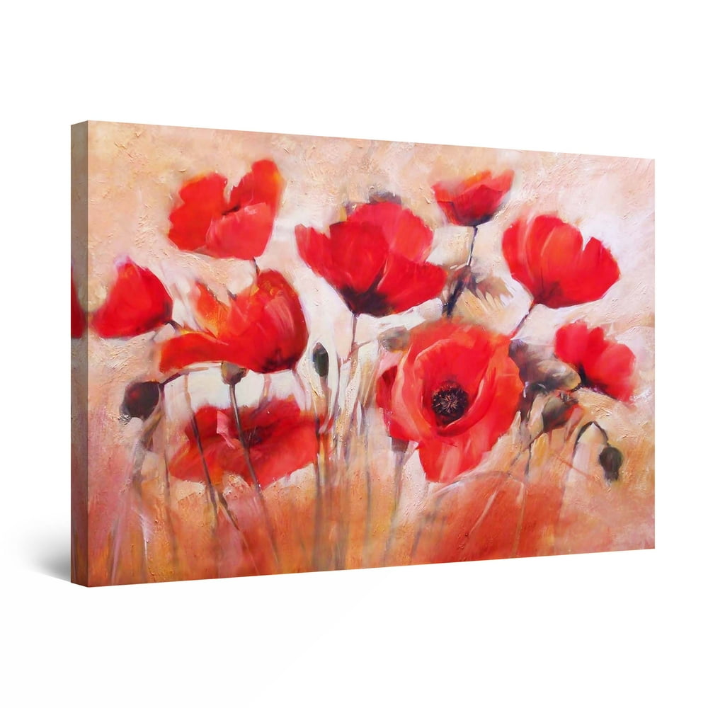Startonight Canvas Wall Art Abstract Red Poppies in Time Painting