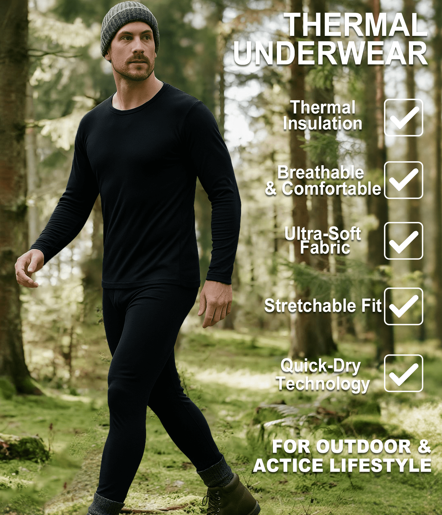 2 Pack Thermal Underwear Long Johns for Men Fleece Lined Base Layer Tops and Bottoms Set Cold Weather Clothing Gear Winter Gift