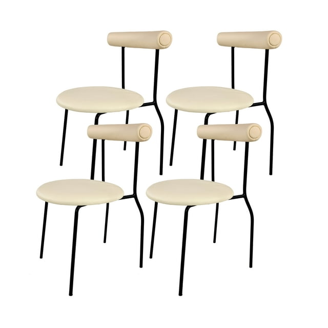 Set of 4 Inspirer Studio Upholstered Dining Chairs Set, PU Leather, Metal Frame, Modern Style (Cream Simple)