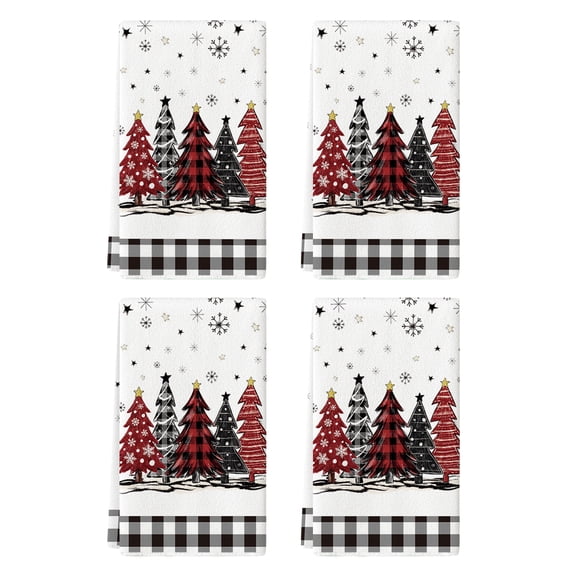 Sm:)e Festive Kitchen Towels Holiday Decor Buffalo Plaid Polyester Dish Towels (4 Count),Holiday Themed Winter Hand Towels for Kitchen and Dining Table