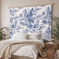 thumbnail image 3 of Blue Garden Retro Large Tapestry for Bedroom Wall Hanging Tapestry, Modern Art Building Tree Boat Ceiling Backdrop Tapestries Poster Blanket Wall Decor for Teens Room Living Room Dorm 100" x 59", 3 of 8