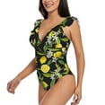 thumbnail image 3 of Fotbe Lemon Fruits Flowers Leaves Women's Tummy Control Swimsuits Slimming One Piece Bathing Suit Ruffle Wrap V Neck Swimwear-, 3 of 8