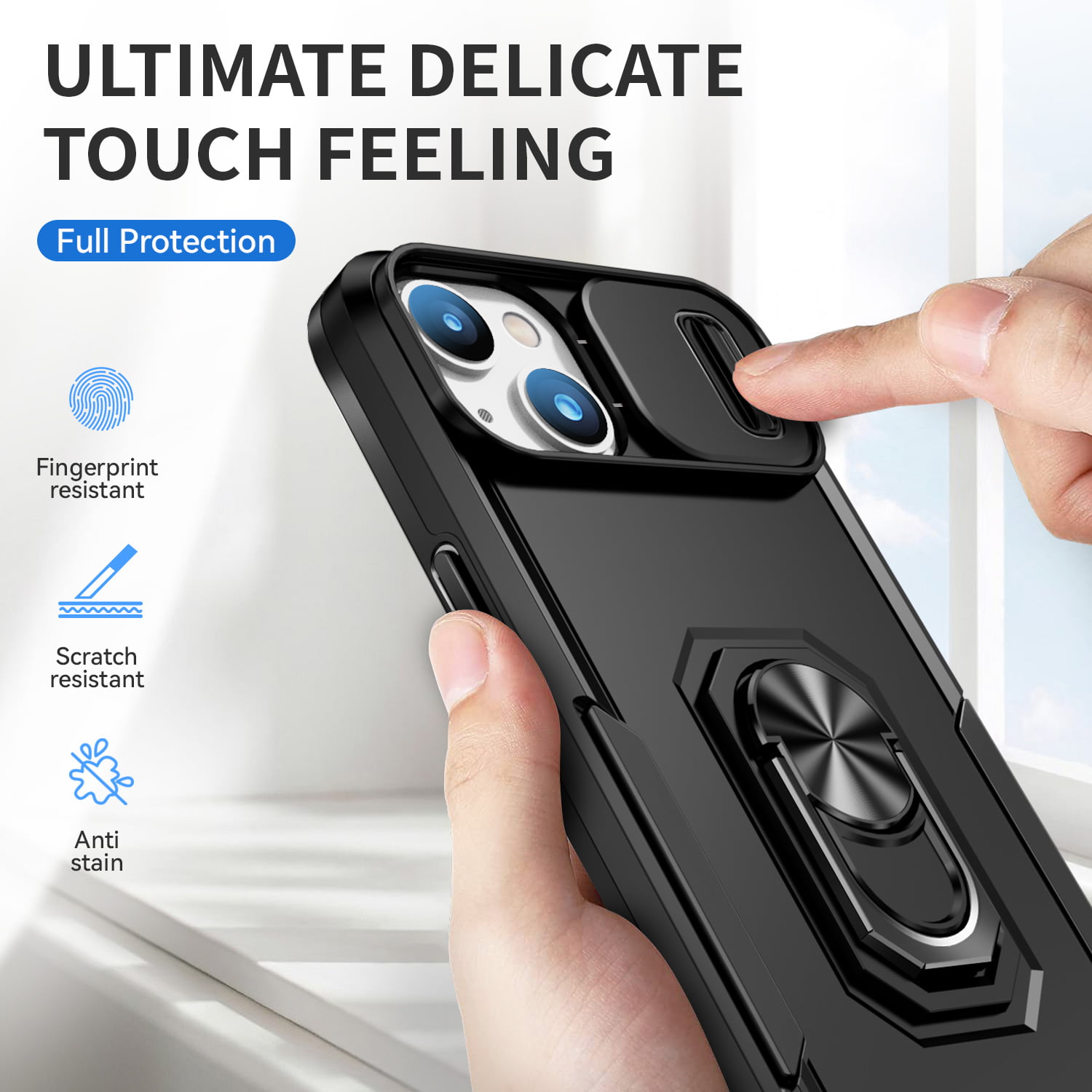  for iPhone 14 Pro Max Square Case, Designer Retro Luxury Cases  for Women Buit-in 360° Ring Kickstand Black : Cell Phones & Accessories