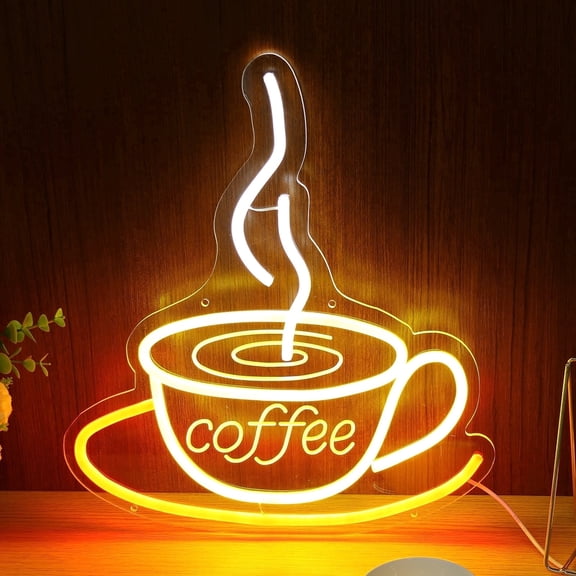 Coffee Neon Signs for Wall Decor USB Powered LED Coffee Bar Hanging Sign with Metal Chain 6 Brightness Mode for Home Store