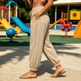 thumbnail image 3 of Maean Women Cotton Linen Pant Elastic High Waisted Wide Leg Palazzo Casual Lounge Trousers with Pockets, 3 of 7
