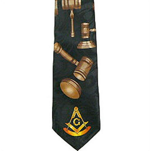 Gavels Past Master Tie for Free Mason Suit Black Polyester long tie with Gavels