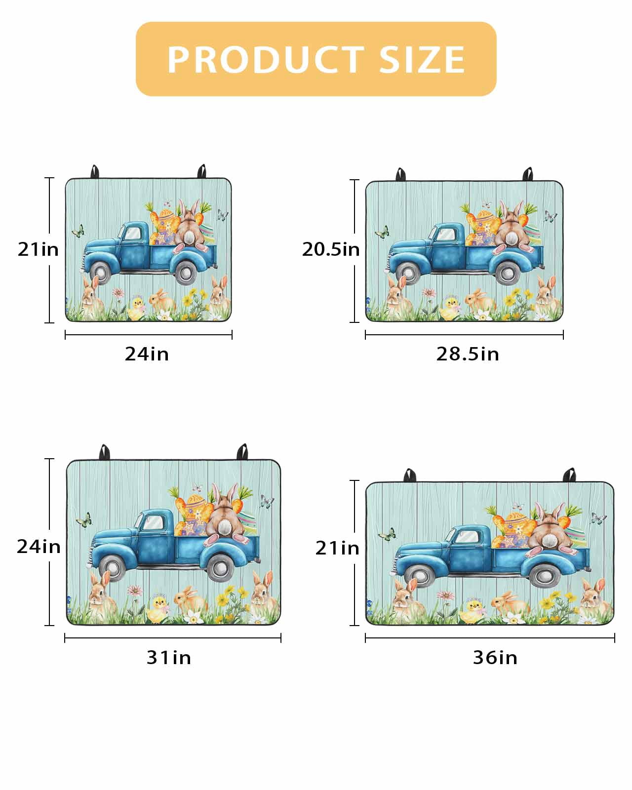 Large Induction Cooktop Protector Mat Easter Bunny Stove Top Covers for Electric Stove, Spring Watercolor Truck Wooden Grain Teal Decorative Stove Burner Cover Mats, Glass Top Stove Cover