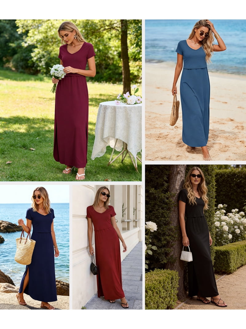 UILGO Women's Split Maternity Long Dresses Nursing Dresses for Breastfeeding, Size: Large, Red