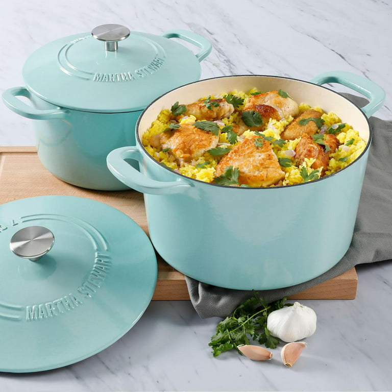 MARTHA STEWART 7-qt. Enameled Cast Iron Dutch Oven with Lid in Blue  985119114M - The Home Depot