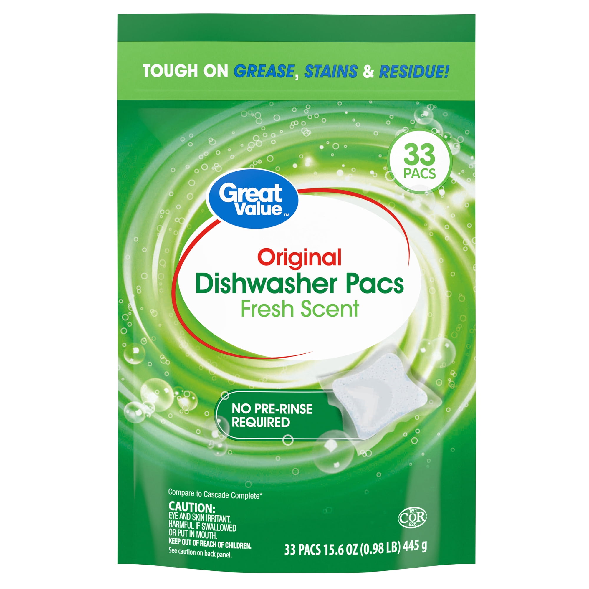 Great Value Original Dishwasher Pacs, Fresh Scent, 33 Count