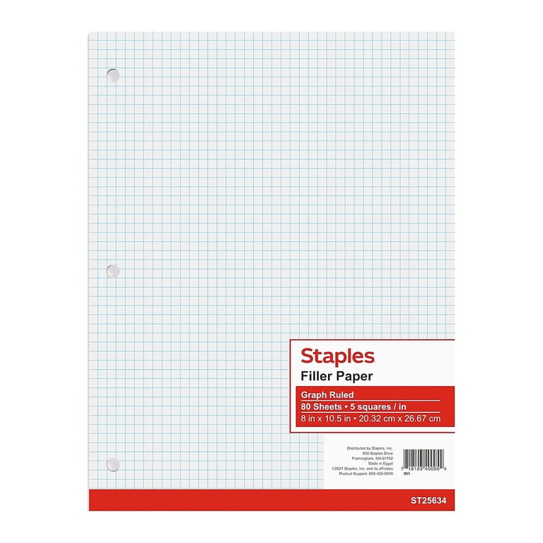 Staples Graph Ruled Filler Paper, 8" x 10.5", 80 Sheets photo 1