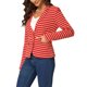 thumbnail image 4 of Blazer a rayas rojo para mujer con solapa de muesca y mangas largas con botones, 4 of 6