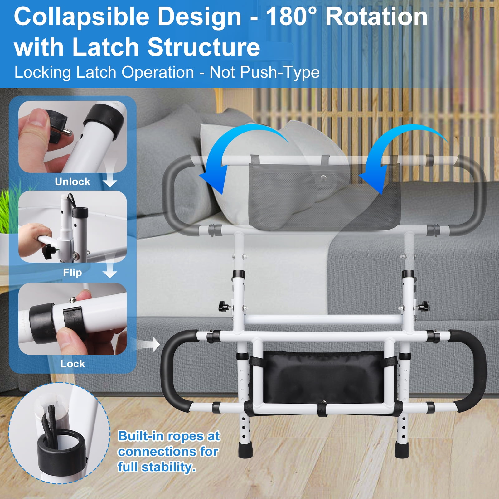Burfoko Adjustable Bed Rail for Fall Prevention, White, 1 Count