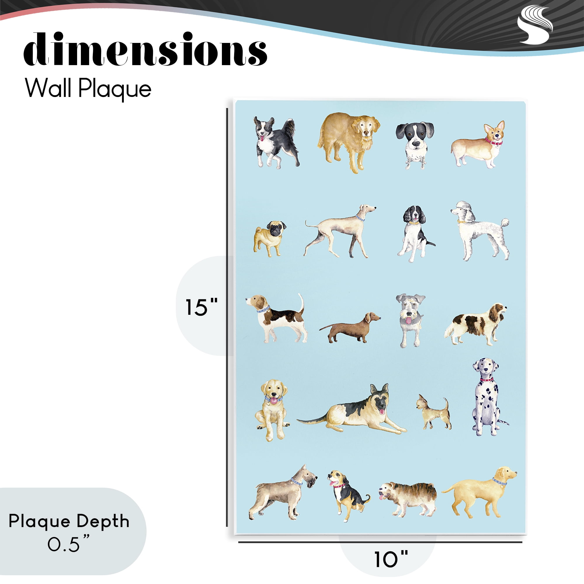 Stupell Industries Dog Breeds on Blue Wall Plaque Art, design by Andi Metz