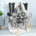 thumbnail image 4 of Animal Soft Flannel Fleece Throw Blanket, Ink Sketch Hand Drawn Illustration of Cat Portrait Pattern Artwork, Cozy Plush for Indoor and Outdoor Use, 70" x 90", Mustard Black and White, by Ambesonne, 4 of 5