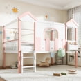 thumbnail image 4 of Harper & Bright Designs Full over Full Bunk Bed with Storage Drawers and Bookshelf, House Bunk Bed Frame with Roof and Windows, Solid Wood Bunk Bed with Playhouse Design, White & Pink, 4 of 14