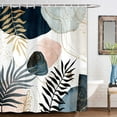 thumbnail image 5 of Boho Mid Century Shower Curtain,Abstract Minimalist Geometric Gold Pink Navy Blue Leaves Aesthetic Modern Bathroom Curtain, Fabric Polyester Shower Curtain Decor Set with Hooks 72X84in, 5 of 6