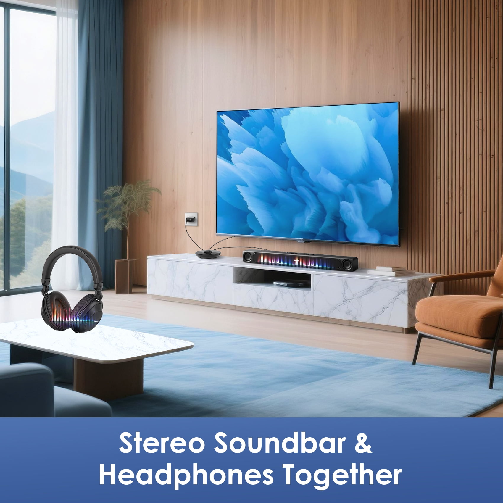 SIMOLIO Bluetooth Wireless TV Headphones with Clear & Loud Sound - Wireless Group Listening Headphones & Transmitter for Parties, Silent Discos, Church, Low latency TV - Multiple Rechargeable Headset