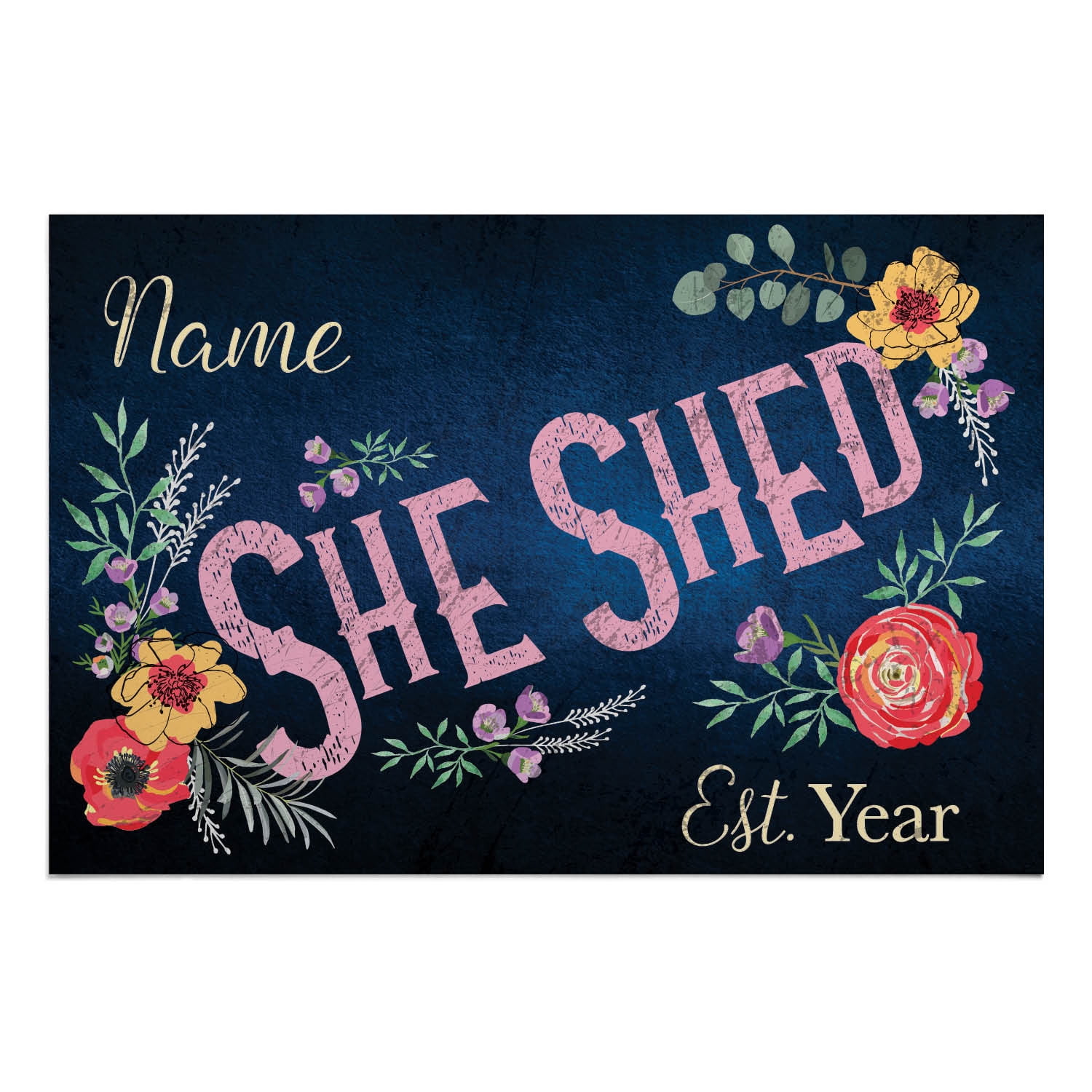 Personalized Planet 27x18 She Shed Doormat with Custom Personalization Printed on Black Rectangular 1/4” Thick Non Slip Mat for Work Area or Babe Cave