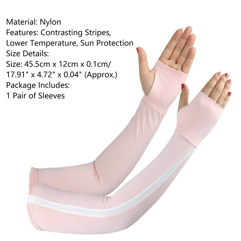 1 Pair Arm Protection Sleeves UV Sun Protection Contrasting Stripes Lower Temperature Arm Sleeves Long Arm Cover Sleeve for Men Women Cycling